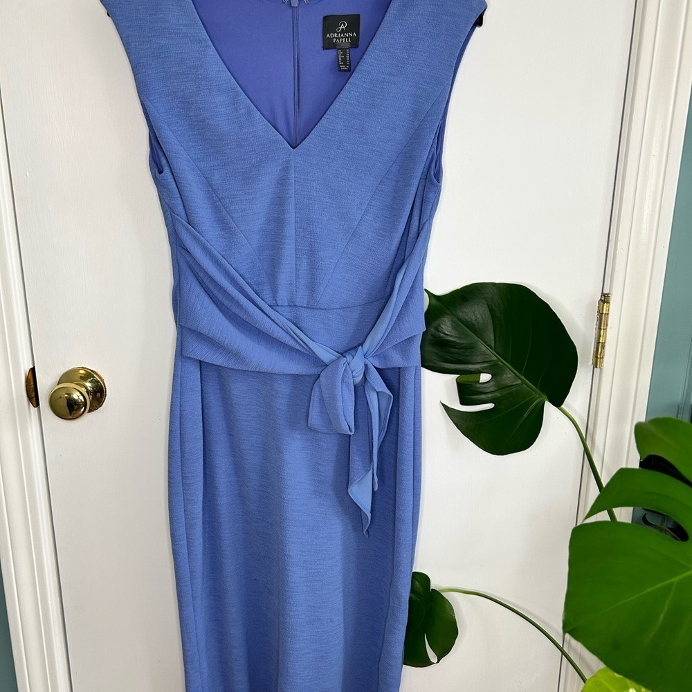 Adrianna Papell Blue Tie-Front Wrap Dress – Size 10 - Picture 7 of 16